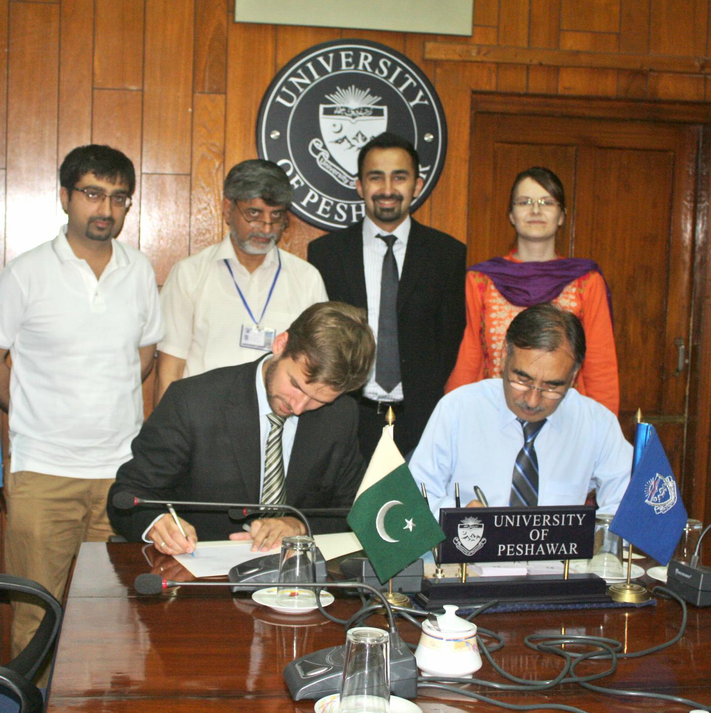 Vice Chancellor UoP Prof. Dr. Muhammad Rasul Jan and Kristof W. Duwaerts of Hans Seidel Foundation Signing MoU at the UoP